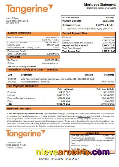 Canada Tangerine bank mortgage statement